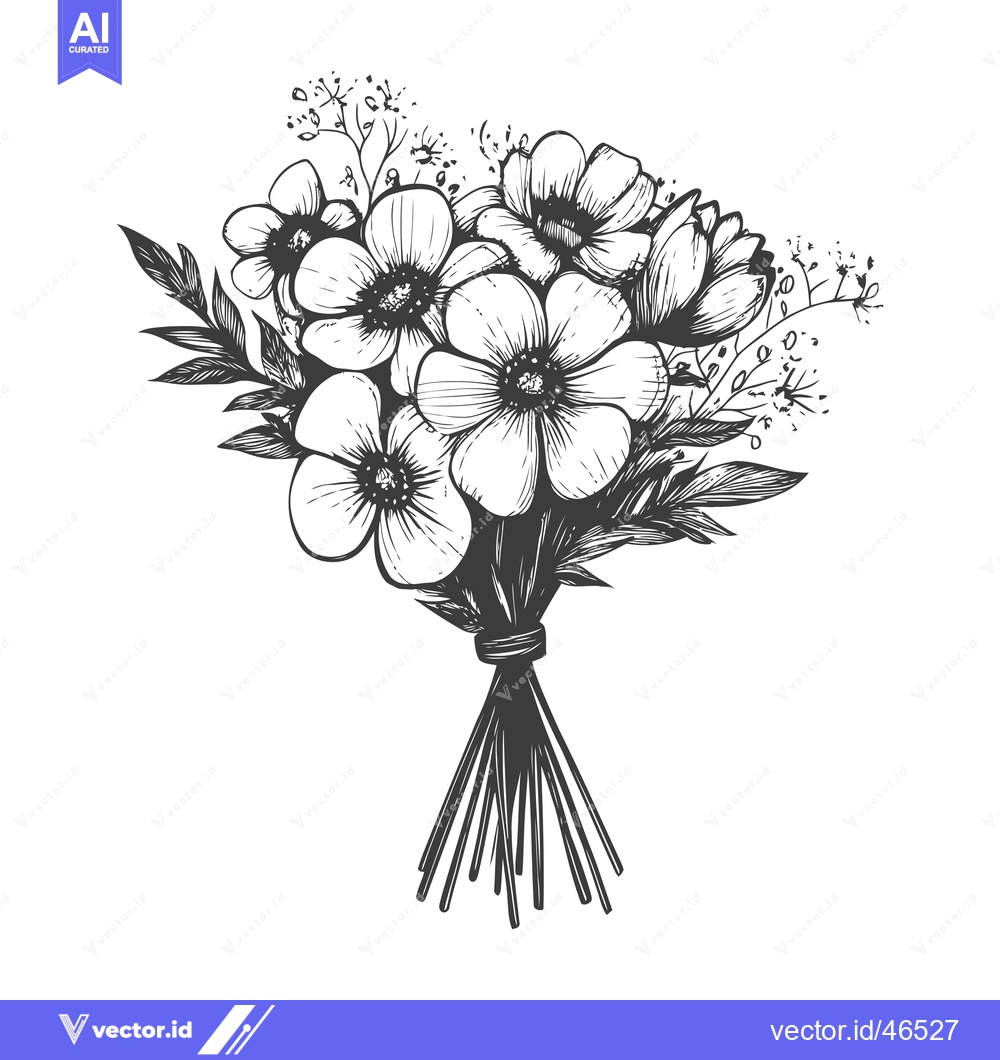 Premium Vector dari Hand-drawn sketch of a bouquet of flowers with leaves and stems