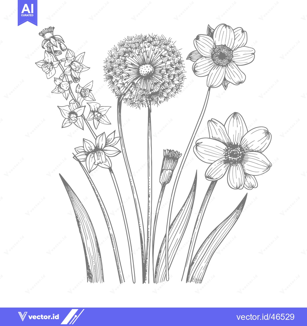 Premium Vector dari Hand-Drawn Sketch of a Bouquet of Wildflowers