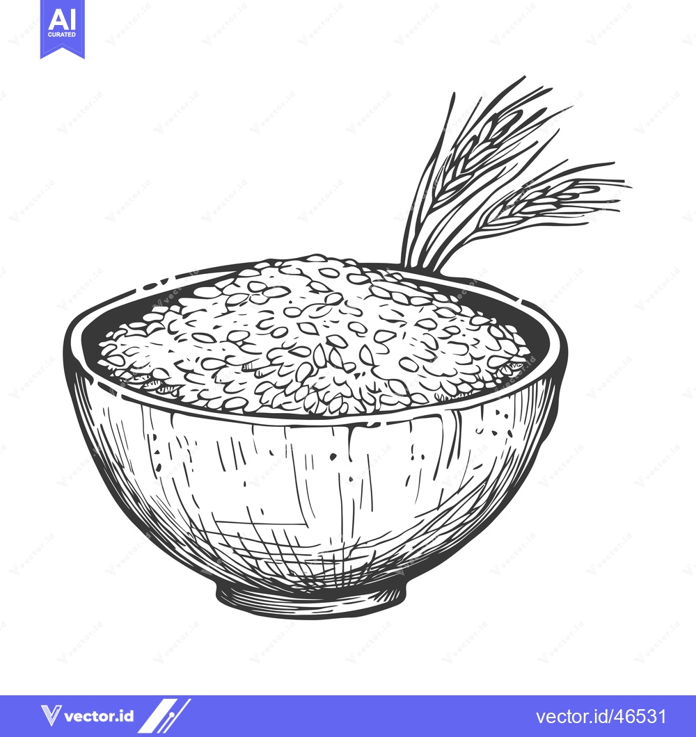 Premium Vector of Hand-drawn sketch of a bowl filled with oats and wheat stalks