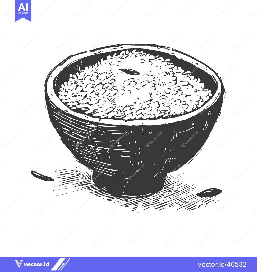 Premium Vector dari Hand-Drawn Sketch of a Bowl Filled with Rice Grains