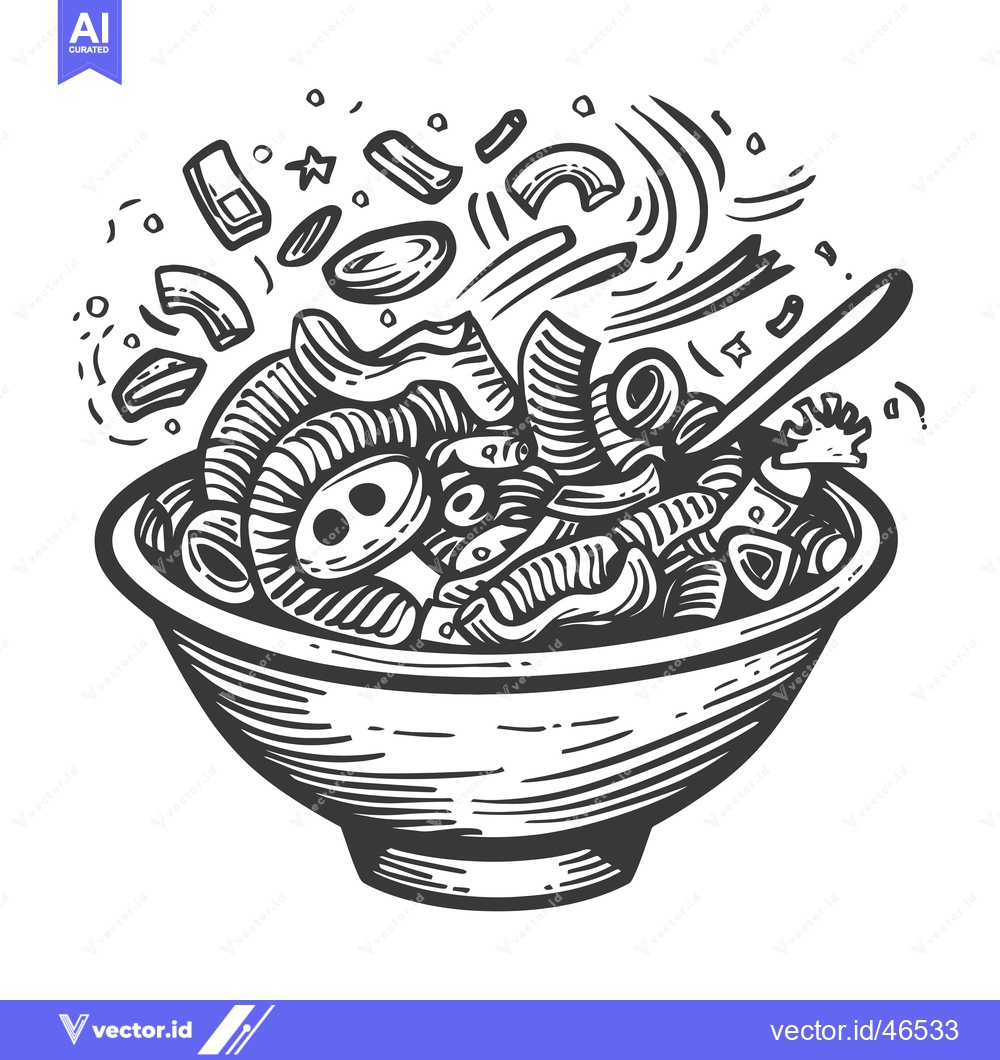 Premium Vector dari Hand-drawn sketch of a bowl filled with various pasta shapes