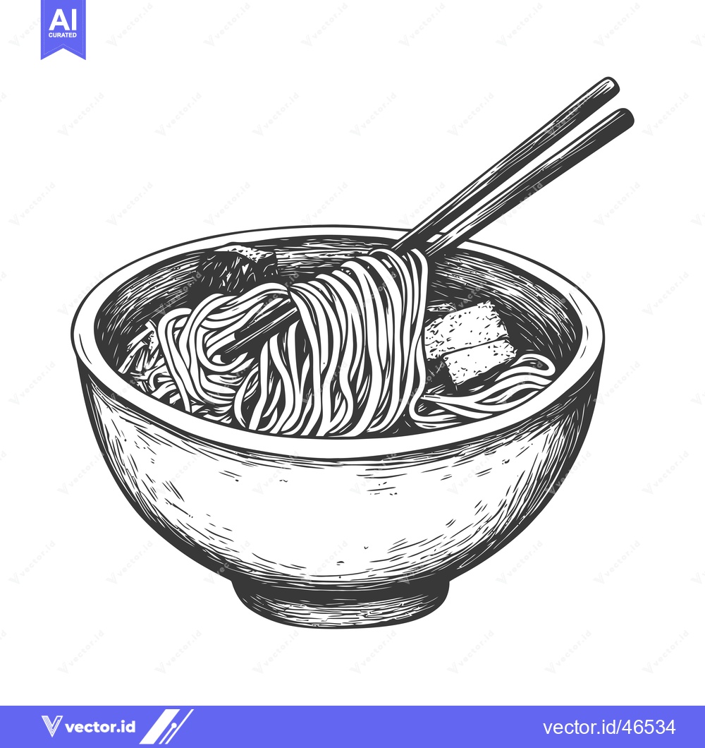 Premium Vector of Hand-Drawn Sketch of a Bowl of Noodles with Chopsticks