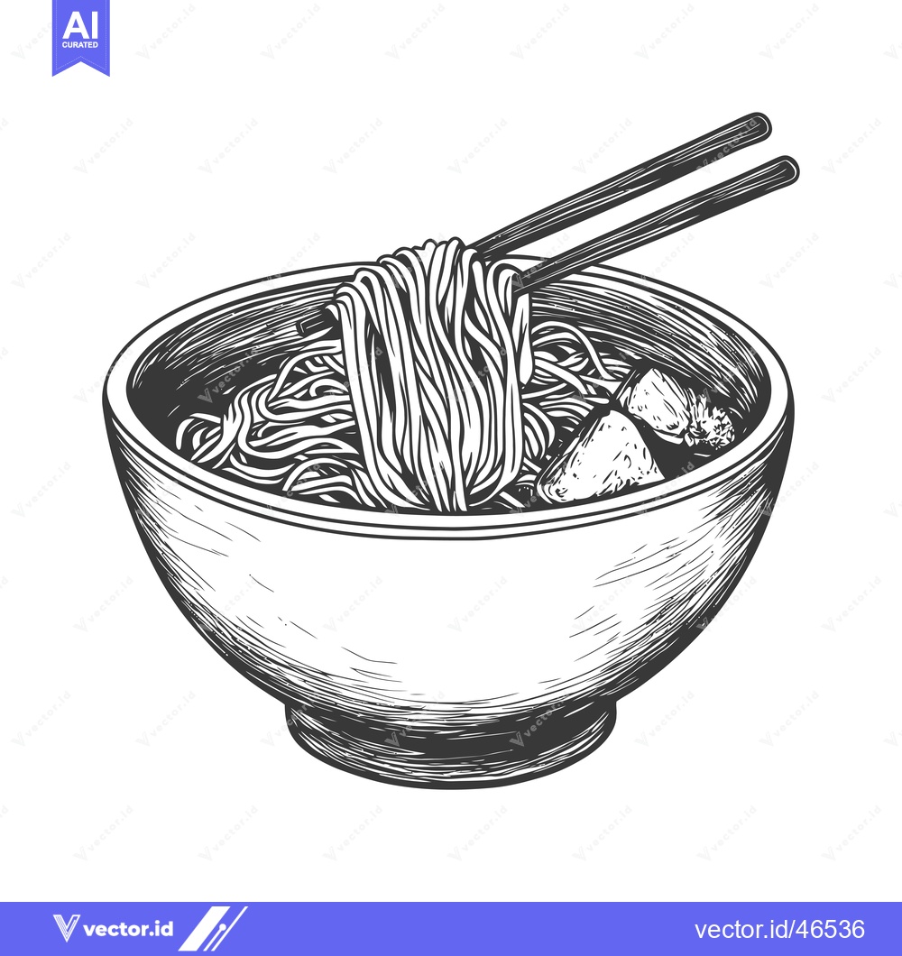 Premium Vector of Hand-drawn sketch of a bowl of ramen noodles with chopsticks