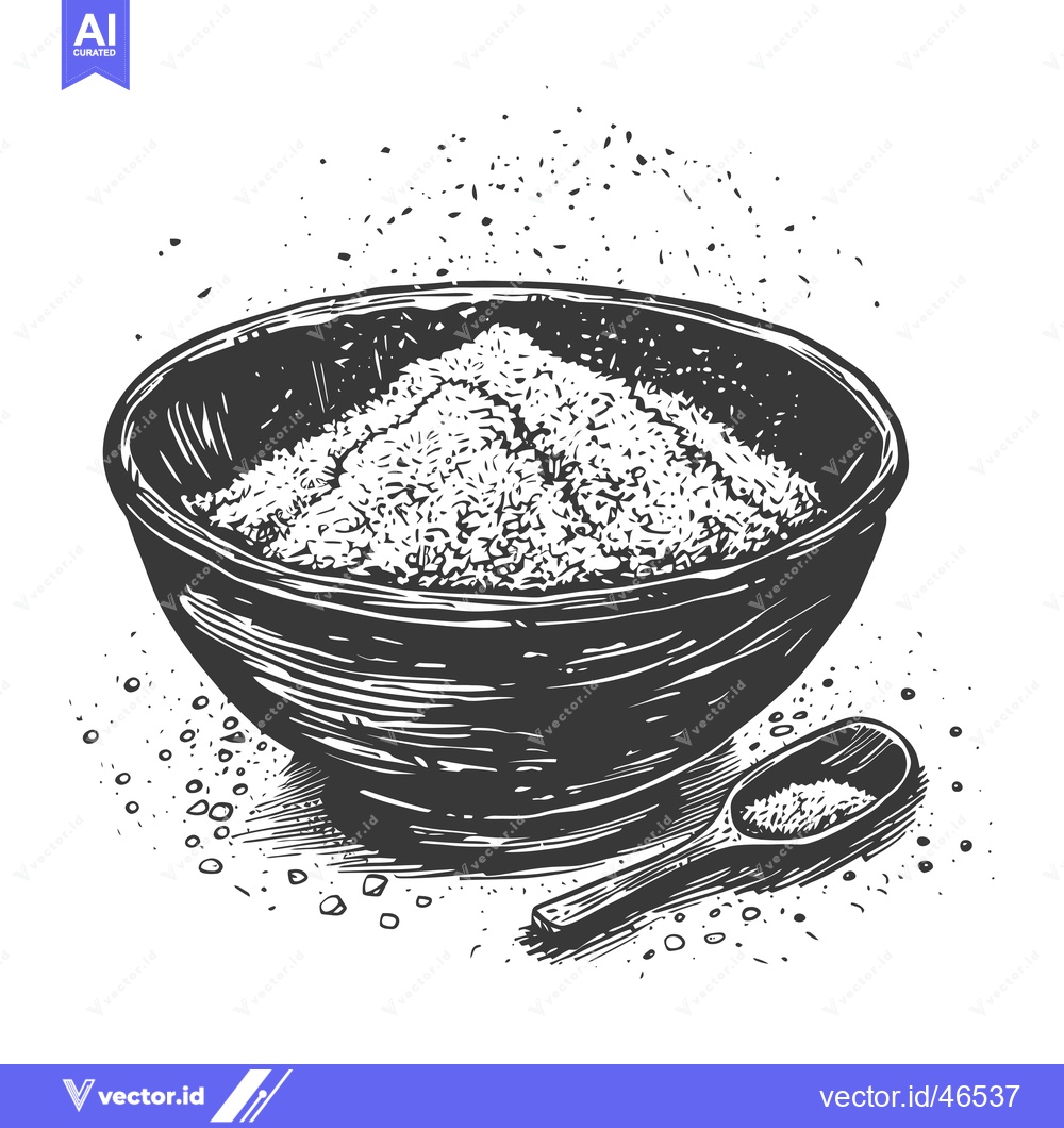 Premium Vector of Hand-drawn sketch of a bowl of sugar with a wooden spoon