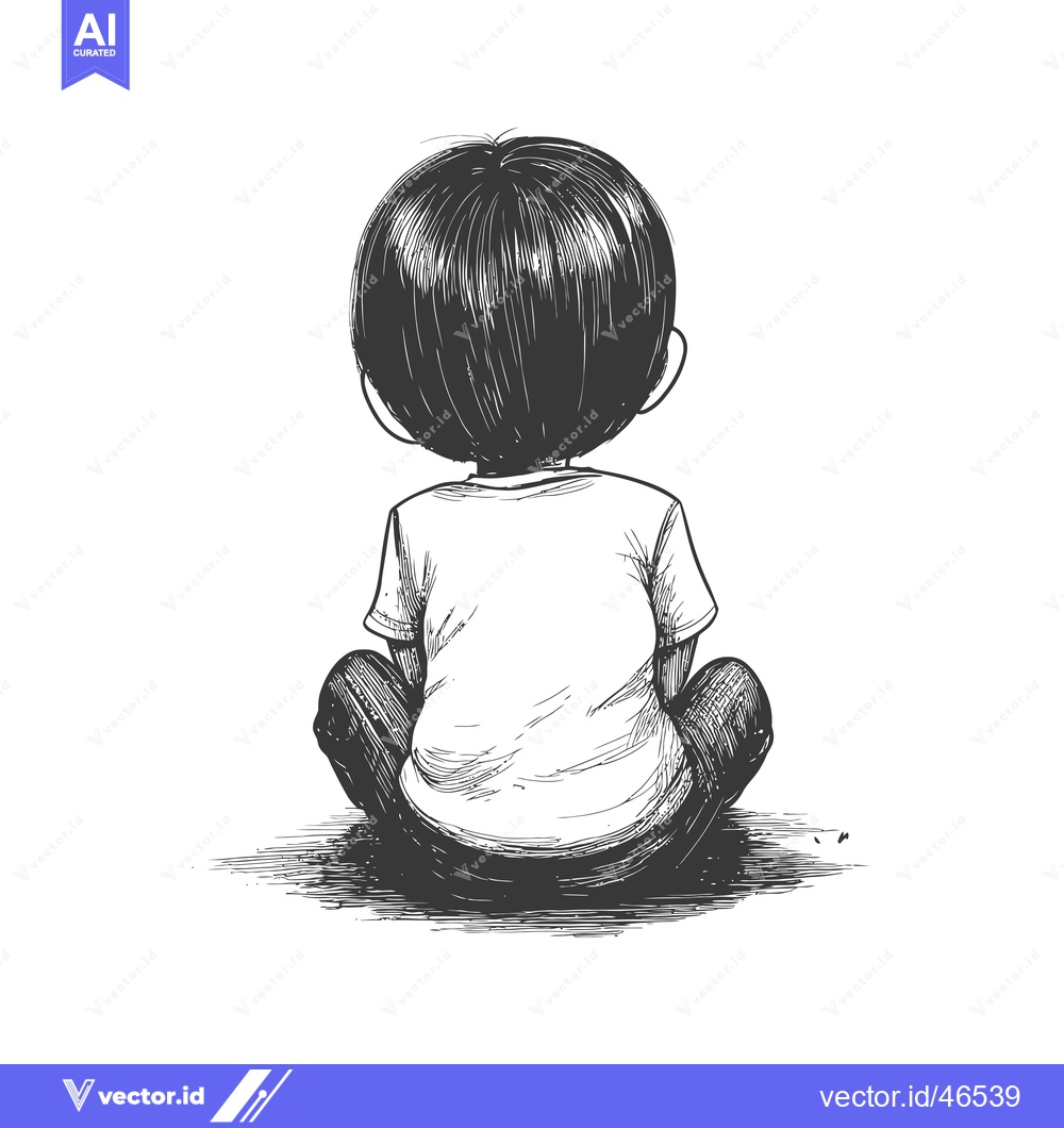 Premium Vector dari Hand-Drawn Sketch of a Boy Sitting with His Back Turned, Facing Away