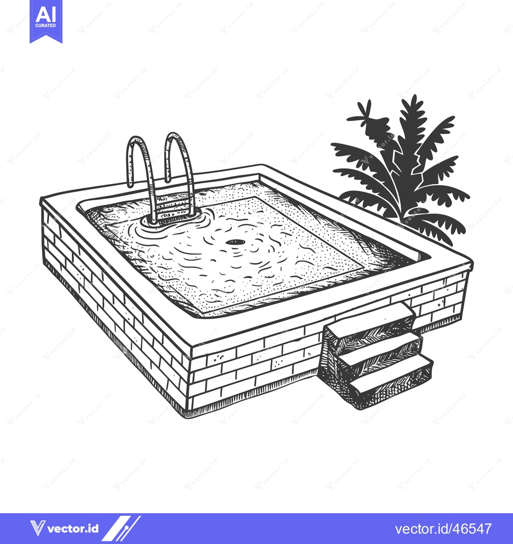 Premium Vector dari Hand-drawn sketch of a brick-lined swimming pool with a ladder and pal