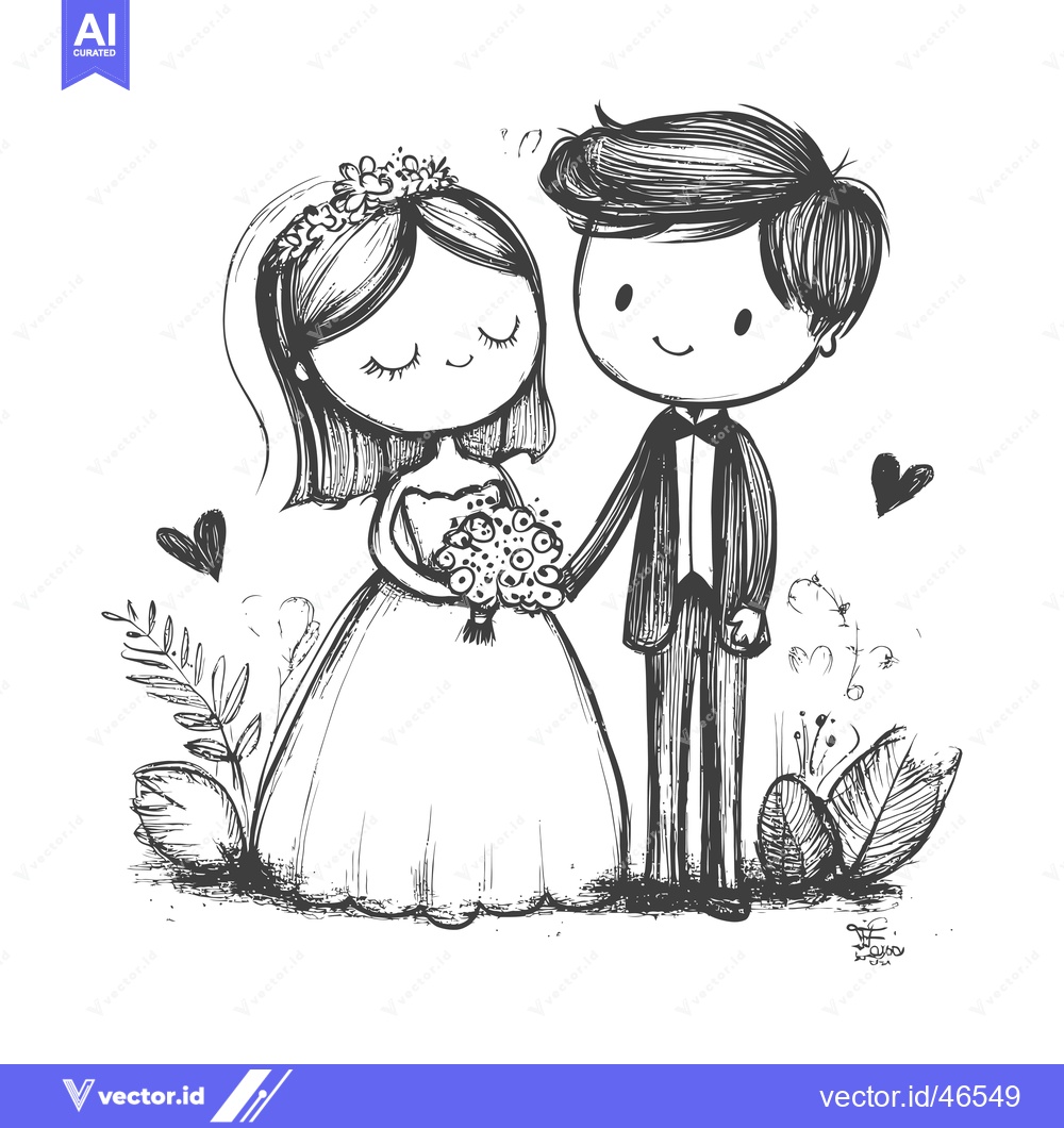 Premium Vector of Hand-Drawn Sketch of a Bride and Groom in a Wedding Setting
