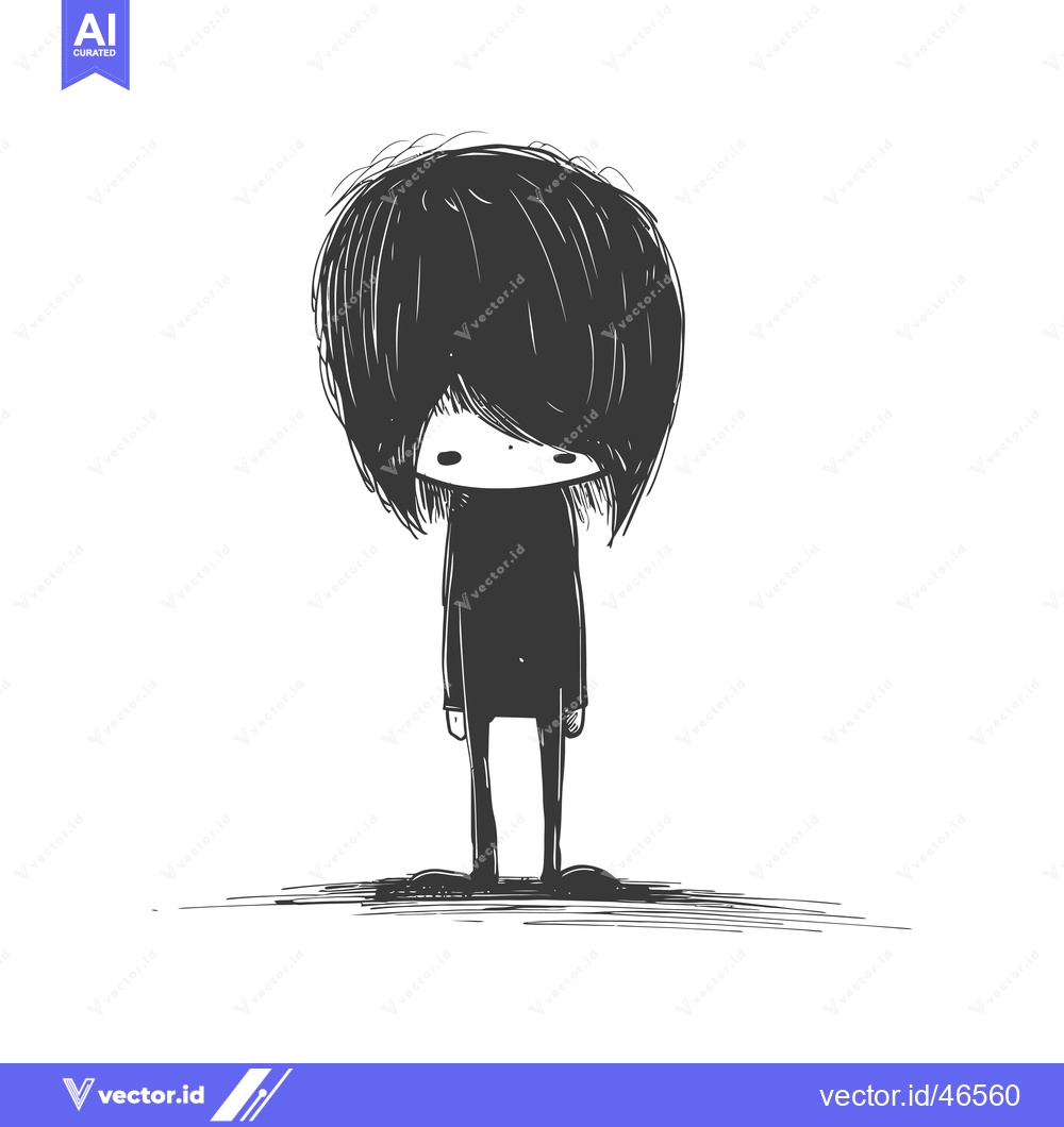 Premium Vector dari Hand-Drawn Sketch of a Cartoon Character with Black Hair and Clothing