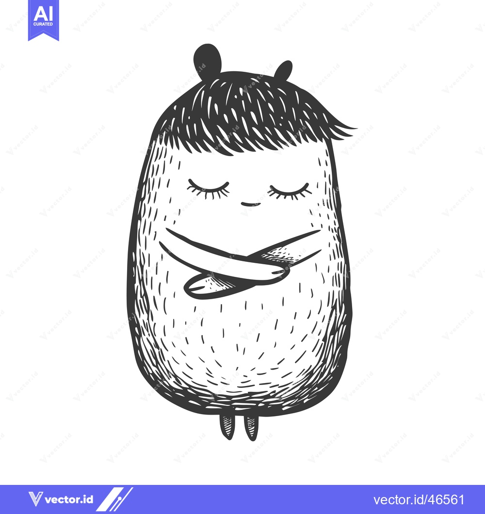 Premium Vector of Hand-Drawn Sketch of a Cartoon Character with Closed Eyes and Crossed