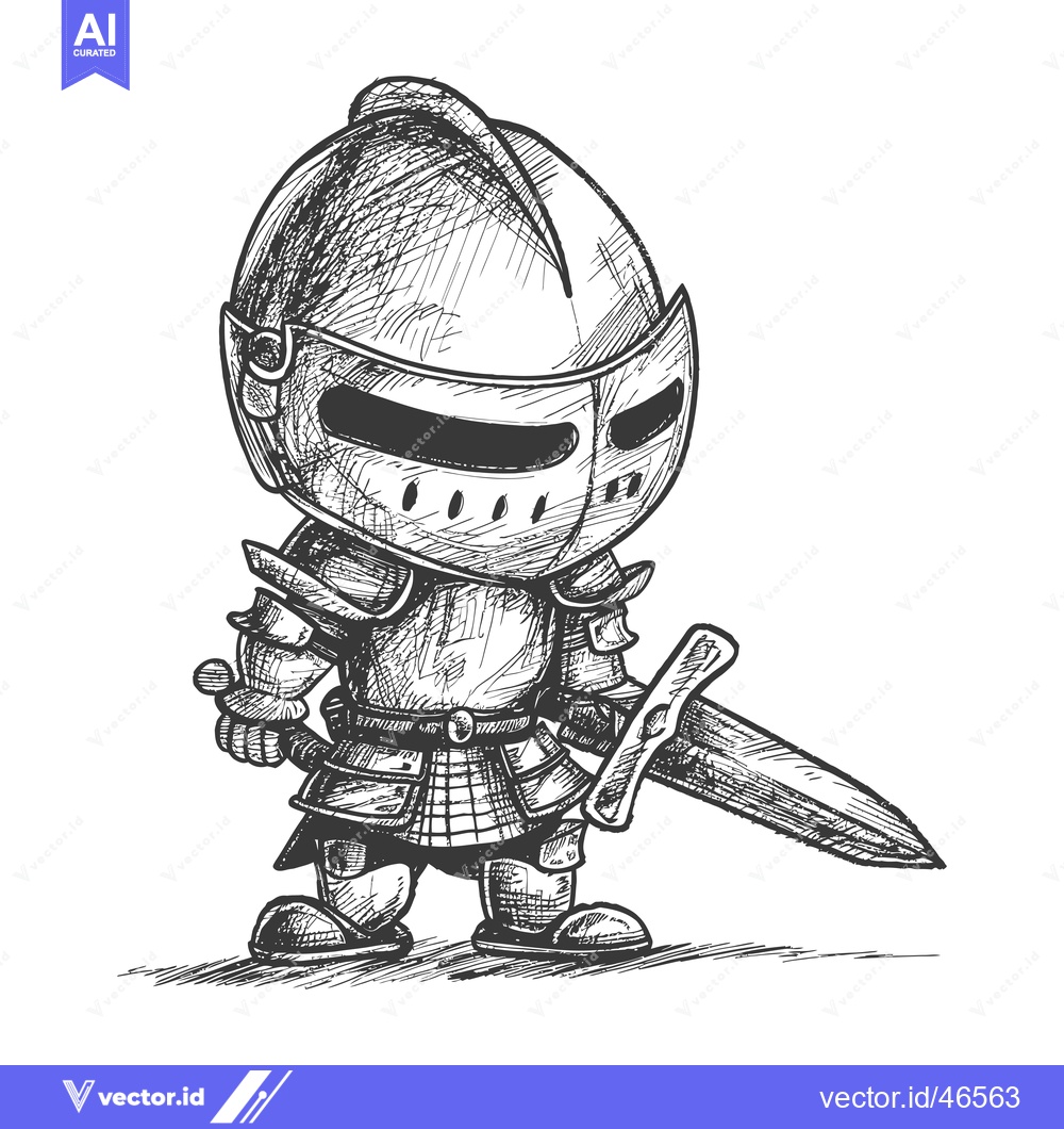 Premium Vector dari Hand-drawn sketch of a cartoon knight in full armor holding a sword