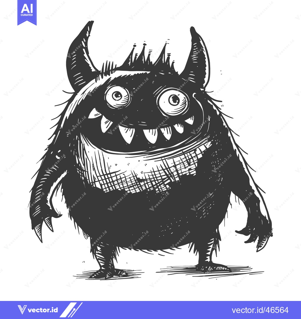 Premium Vector dari Hand-drawn Sketch of a Cartoon Monster with Horns and a Wide Grin