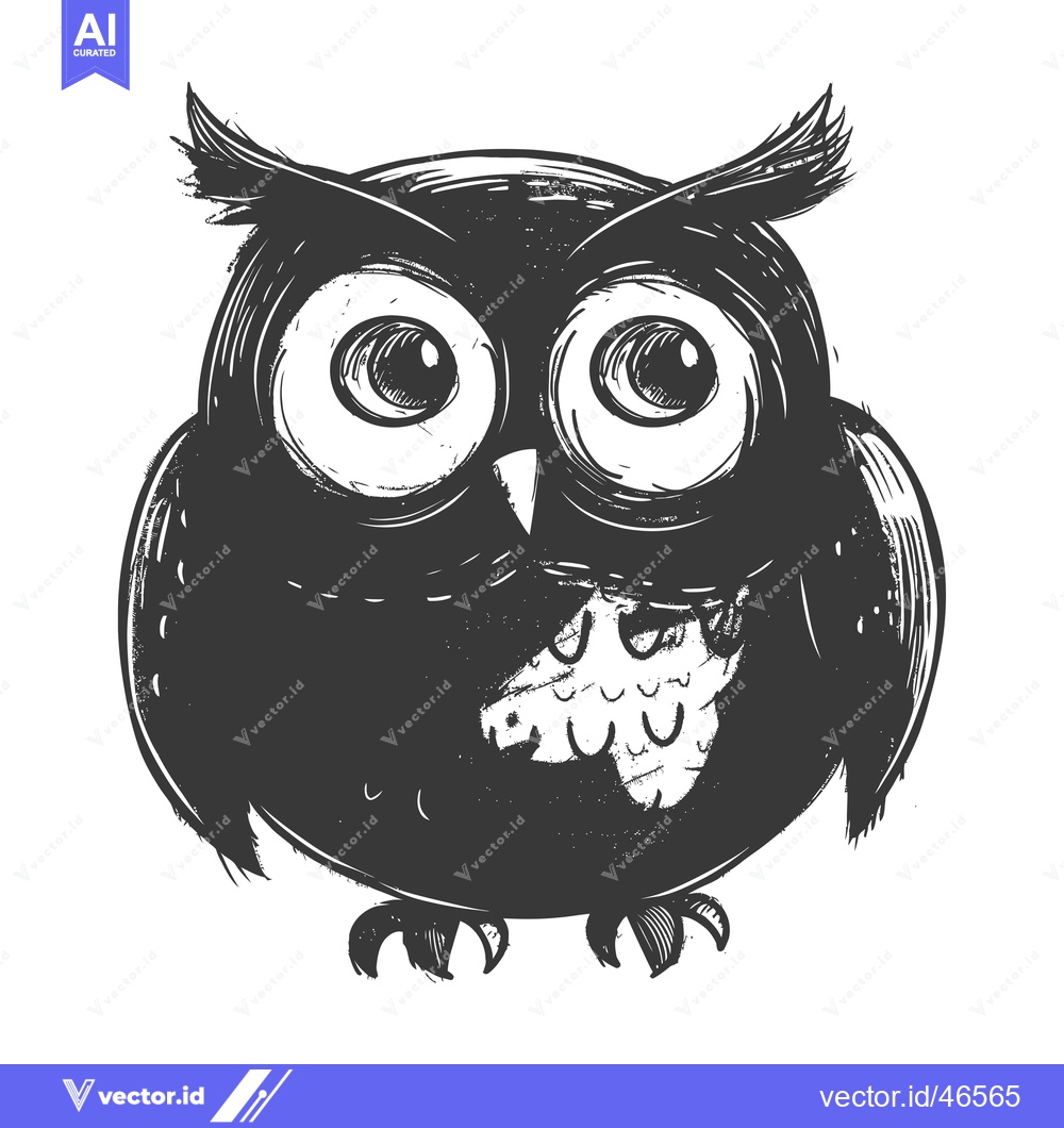 Premium Vector of Hand-Drawn Sketch of a Cartoon Owl with Big Eyes
