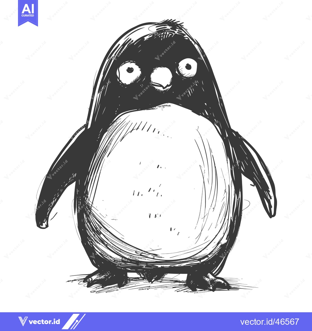 Premium Vector of Hand-drawn Sketch of a Cartoon Penguin with Big Eyes