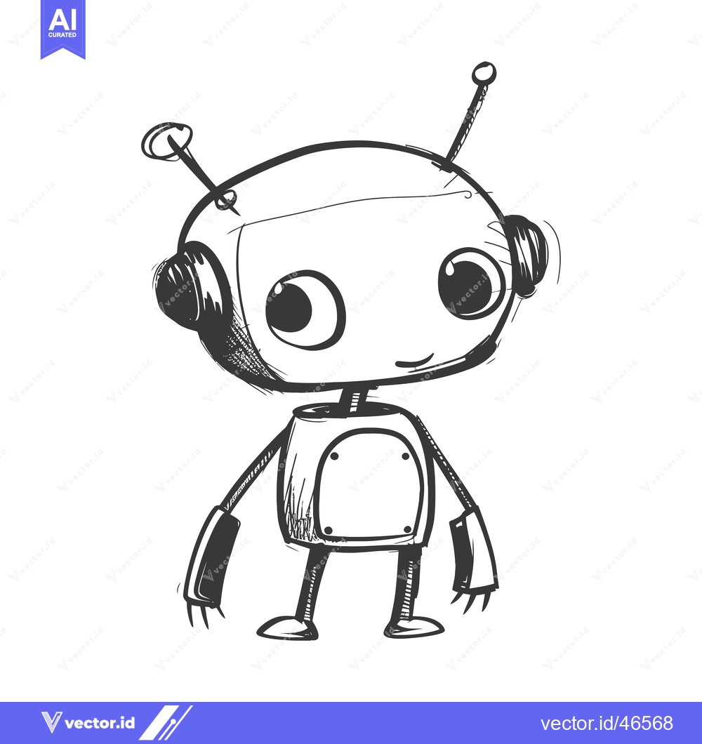 Premium Vector of Hand-Drawn Sketch of a Cartoon Robot with Big Eyes and Antennas