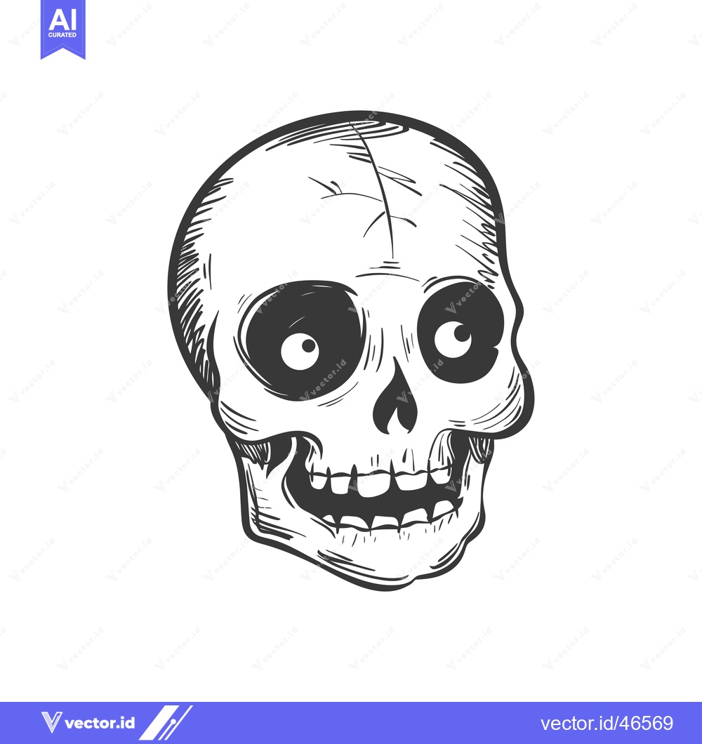 Premium Vector of Hand-drawn Sketch of a Cartoon Skull with Big Eyes and a Grinning Mout