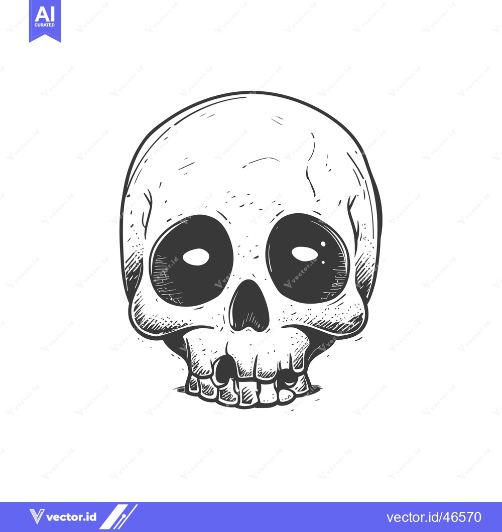 Premium Vector dari Hand-drawn sketch of a cartoon skull with large eyes