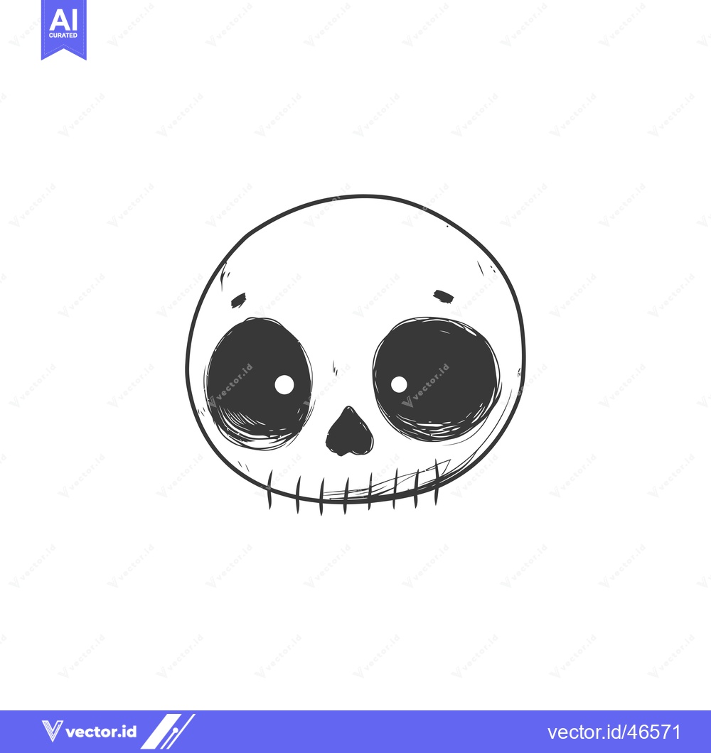 Premium Vector dari Hand-drawn Sketch of a Cartoon Skull with Large Eyes