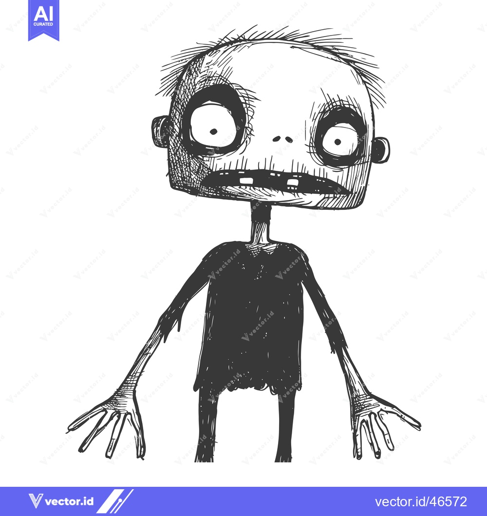 Premium Vector of Hand-Drawn Sketch of a Cartoon Zombie with a Ghastly Expression