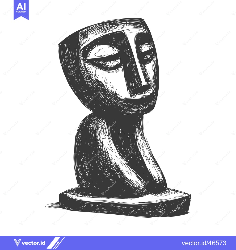 Premium Vector of Hand-Drawn Sketch of a Carved Stone Head with a Pensive Expression