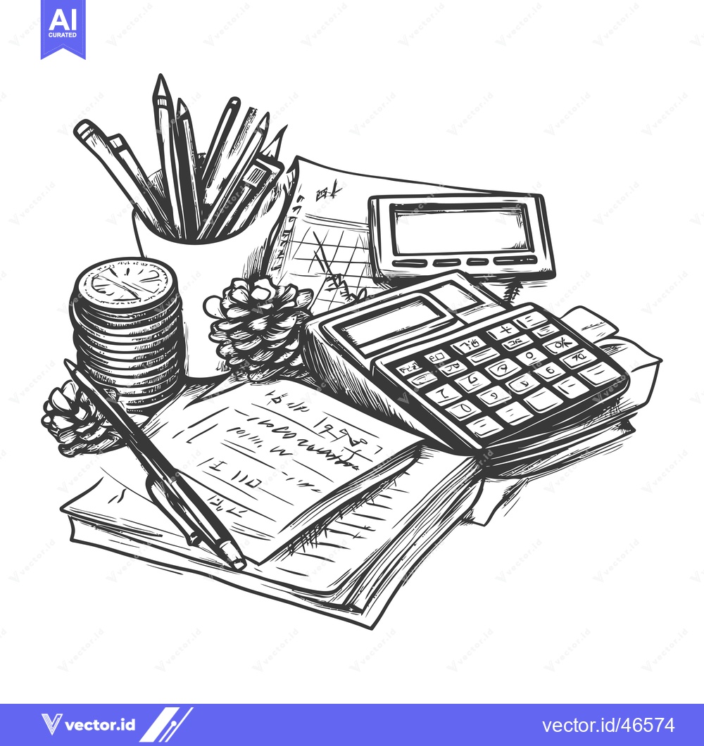 Premium Vector of Hand-Drawn Sketch of a Cash Register and Office Supplies