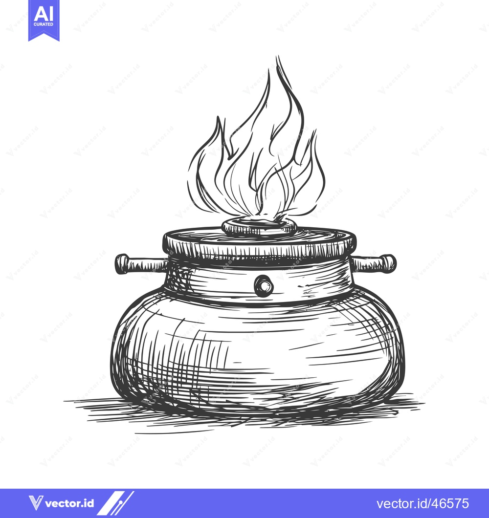 Premium Vector of Hand-drawn sketch of a cauldron with fire on top