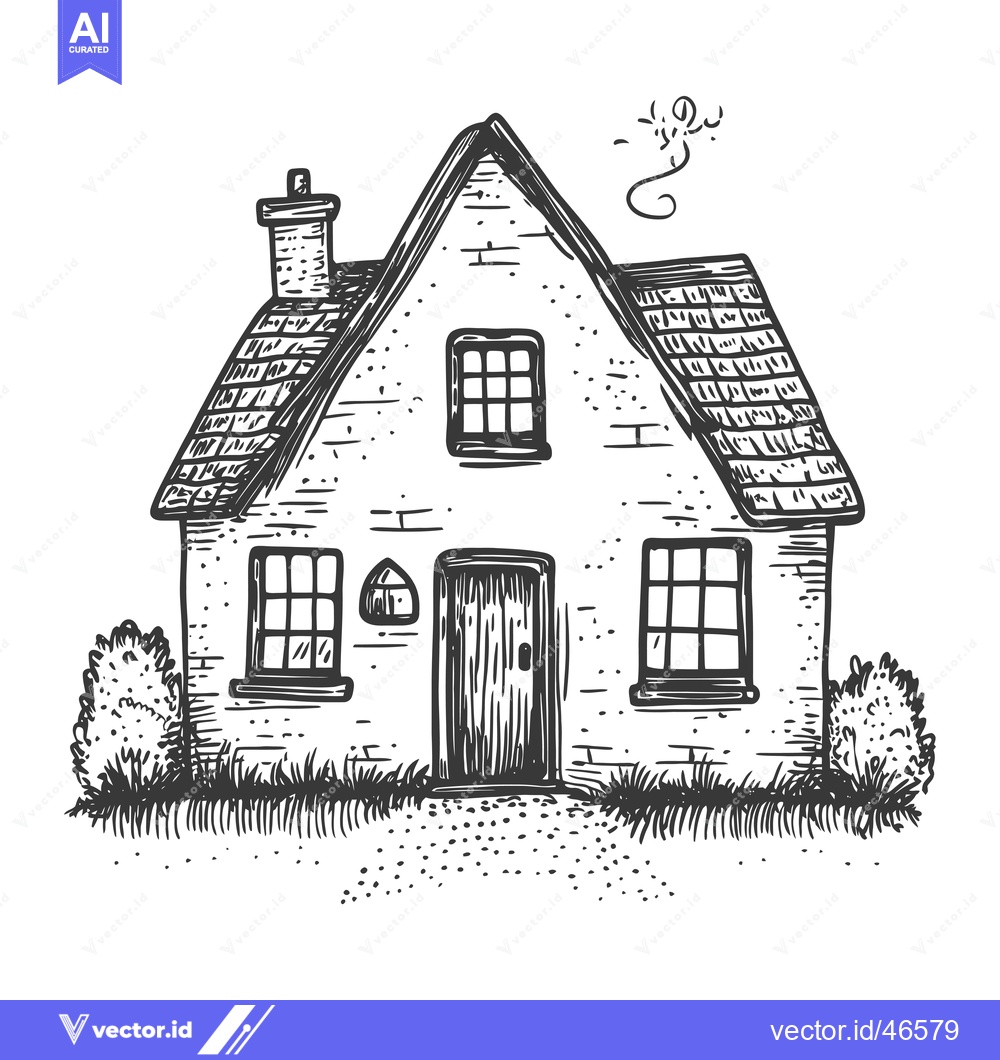 Premium Vector of Hand-drawn sketch of a charming cottage with a chimney, two windows, a