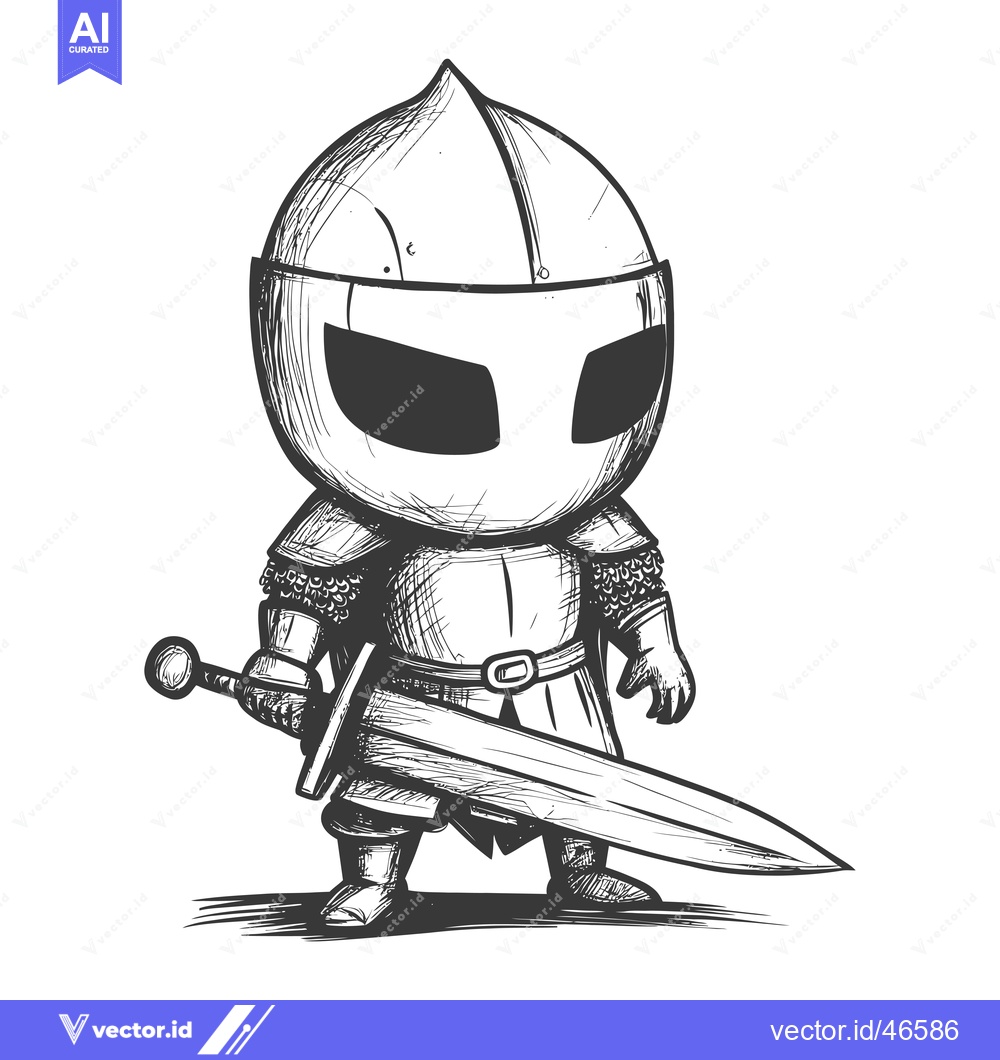 Premium Vector of Hand-drawn sketch of a chibi knight holding a sword