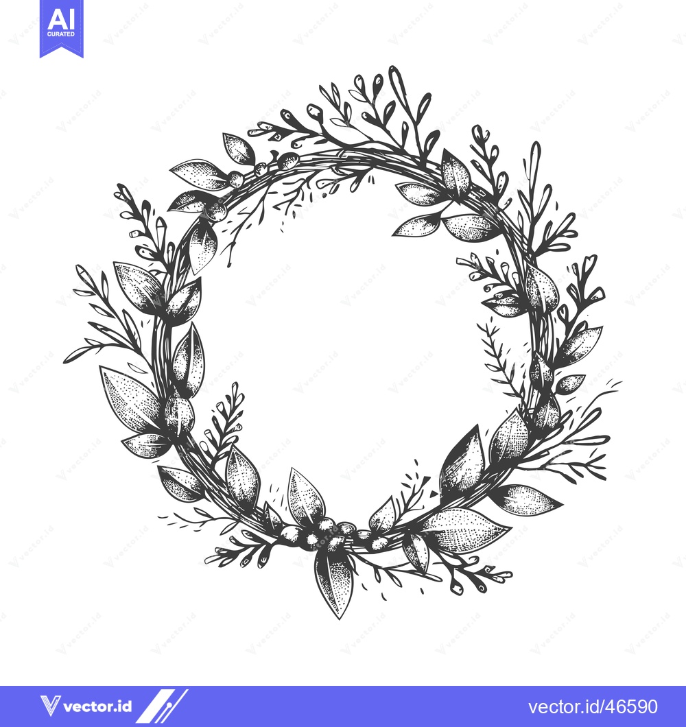 Premium Vector dari Hand-drawn sketch of a circular floral wreath with leaves and berries