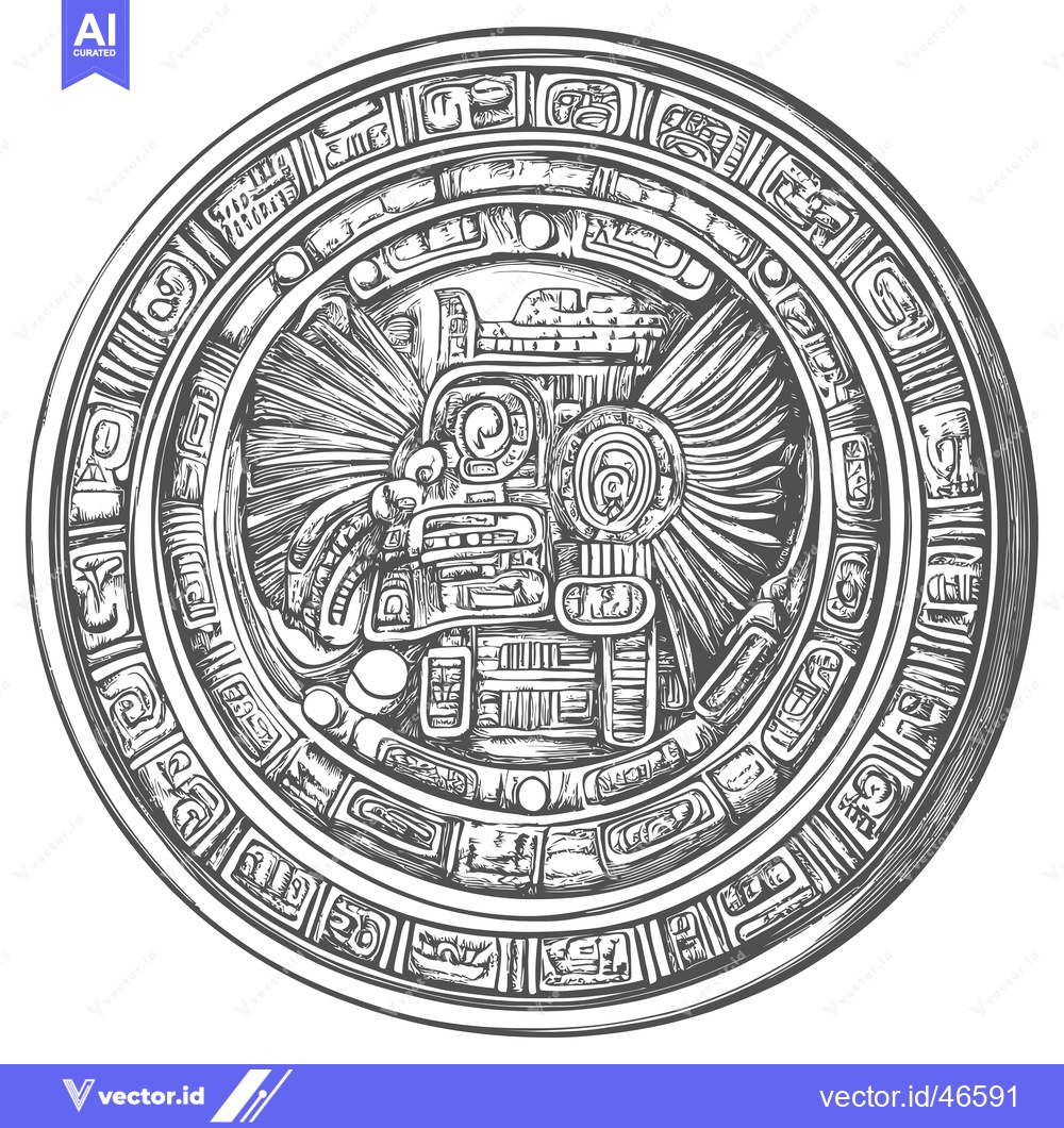 Premium Vector dari Hand-Drawn Sketch of a Circular Mayan Artifact with Intricate Glyphs a