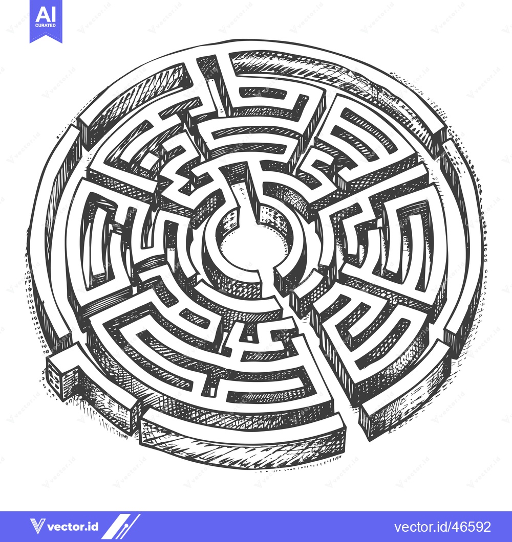 Premium Vector dari Hand-drawn sketch of a circular maze with a central opening