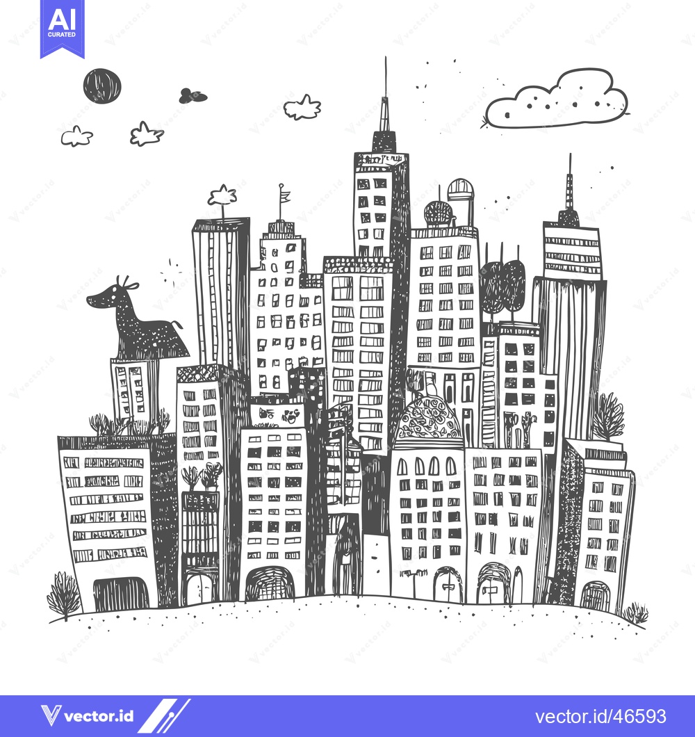 Premium Vector of Hand-Drawn Sketch of a Cityscape with a Giraffe