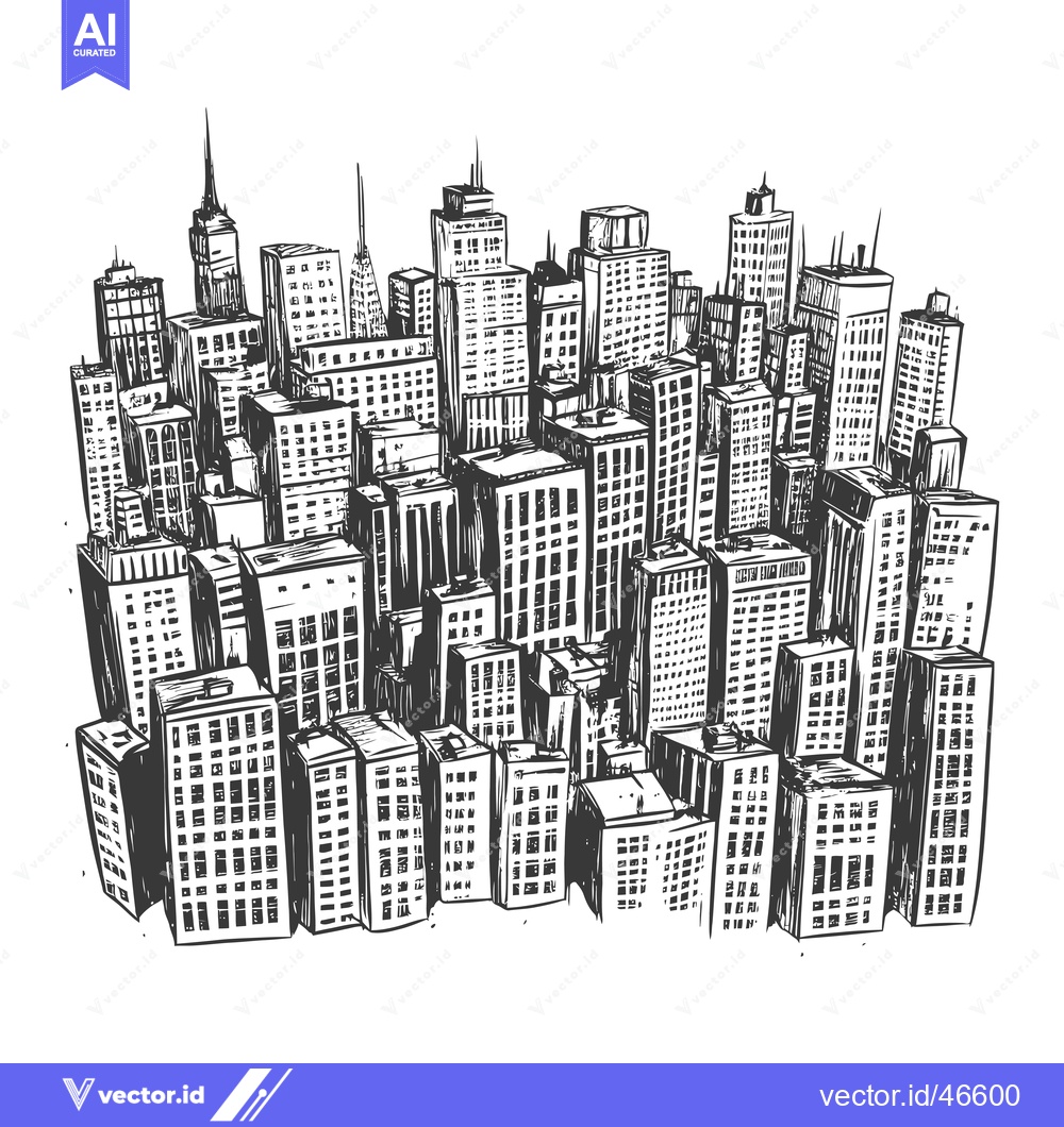 Premium Vector dari Hand-drawn Sketch of a Cityscape with Numerous Skyscrapers