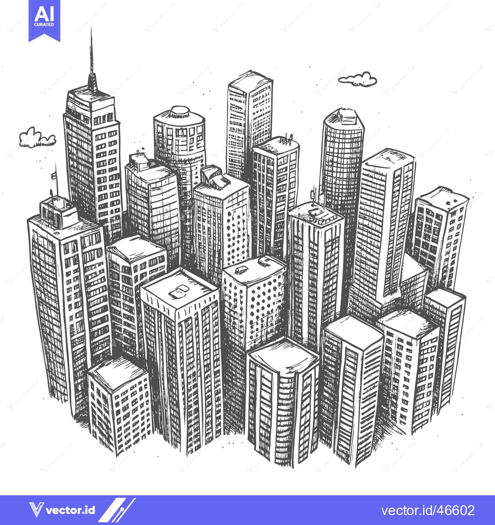 Premium Vector of Hand-Drawn Sketch of a Cityscape with Tall Buildings