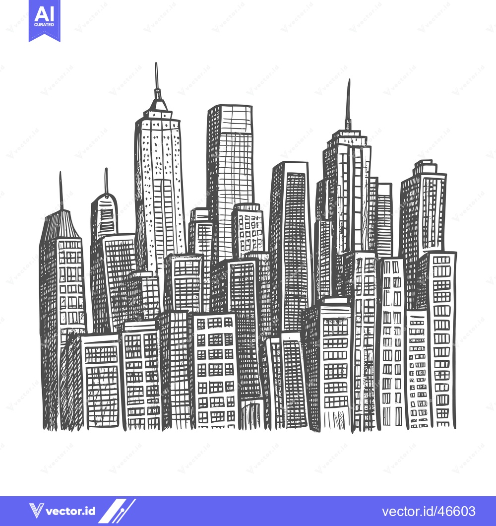 Premium Vector of Hand-drawn sketch of a cityscape with tall buildings