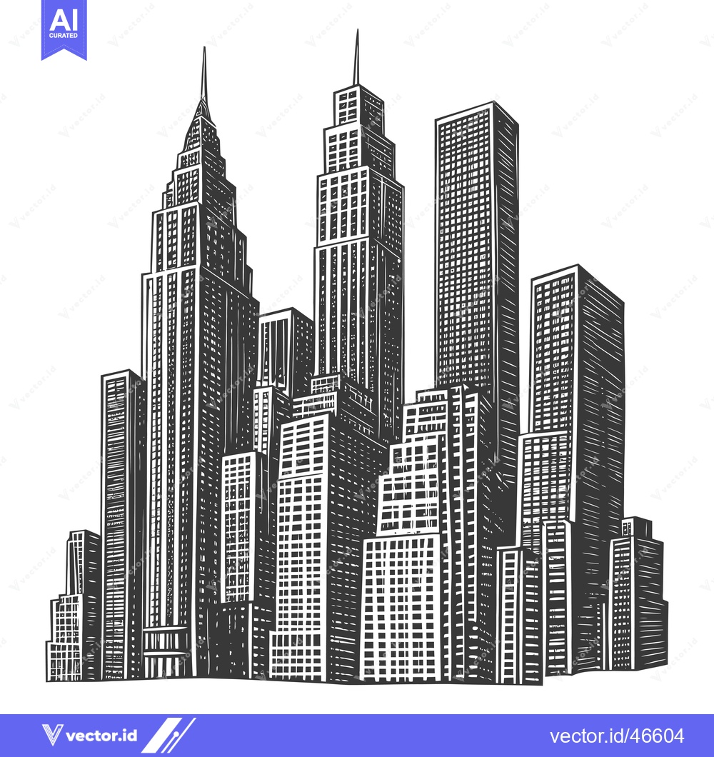 Premium Vector dari Hand-drawn sketch of a cityscape with tall skyscrapers