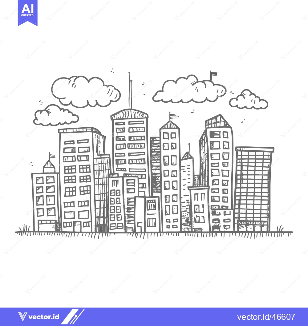 Premium Vector dari Hand-drawn sketch of a city skyline with clouds