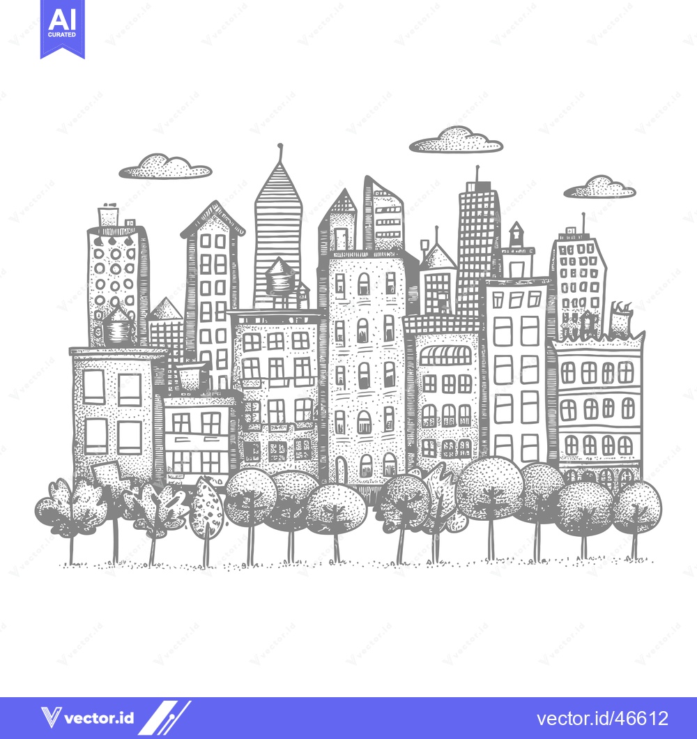 Premium Vector dari Hand-drawn sketch of a city skyline with trees