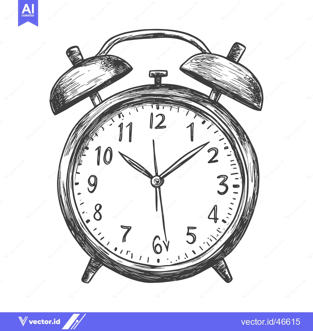 Premium Vector of Hand-Drawn Sketch of a Classic Alarm Clock with Bells