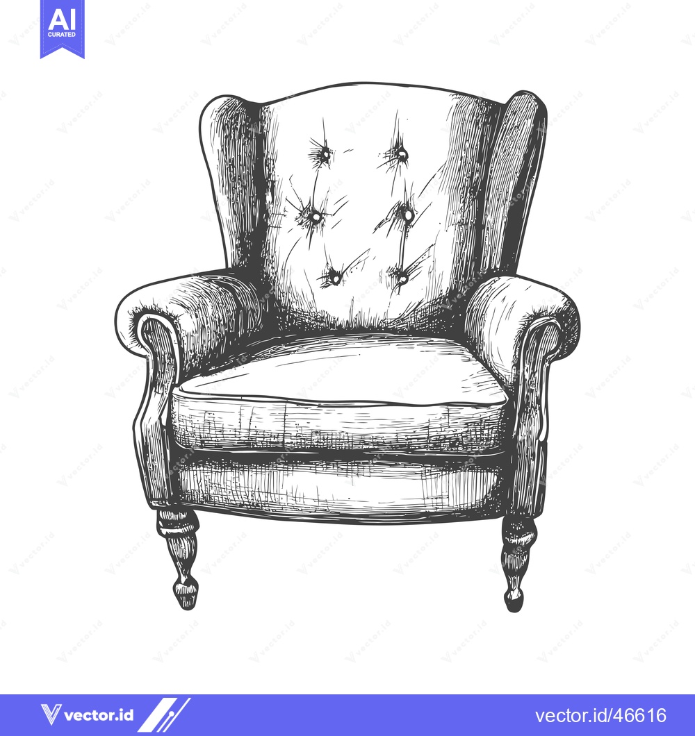 Premium Vector of Hand-Drawn Sketch of a Classic Armchair with Upholstery and Button Tuf