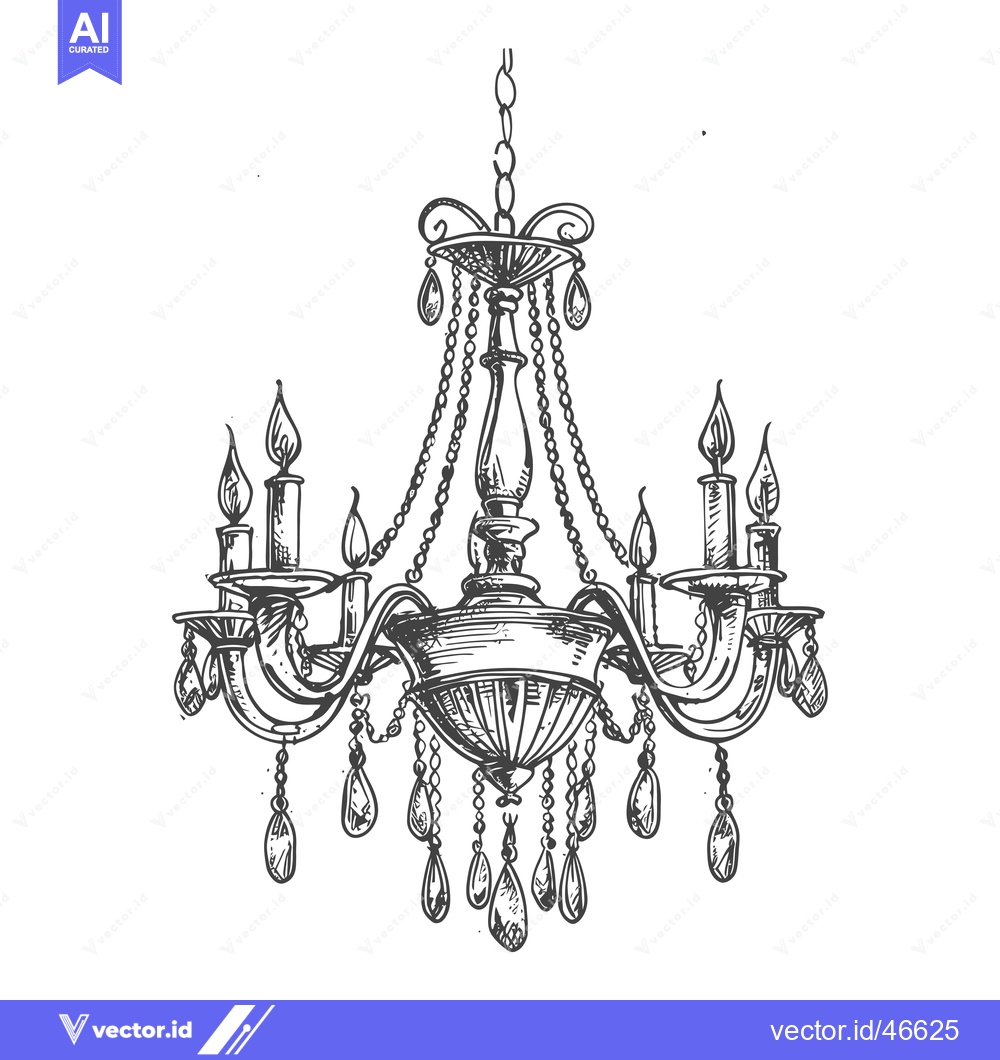 Premium Vector of Hand-Drawn Sketch of a Classic Crystal Chandelier with Candles