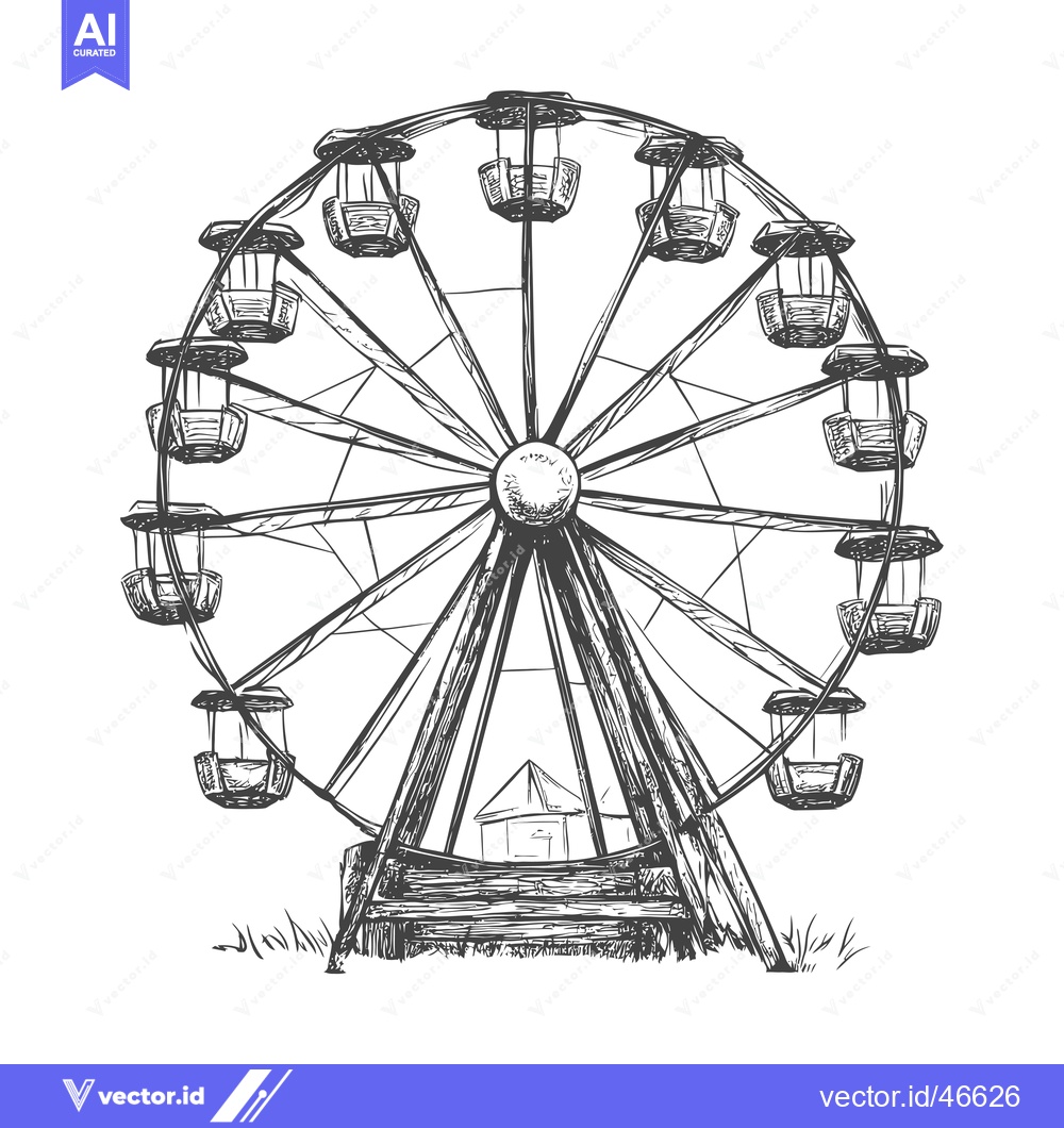Premium Vector of Hand-Drawn Sketch of a Classic Ferris Wheel with Cabins