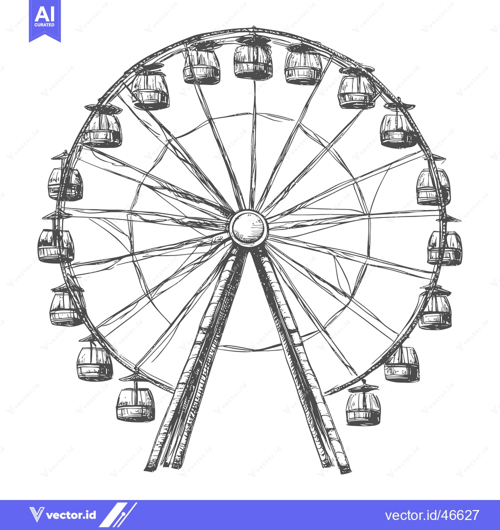 Premium Vector of Hand-drawn sketch of a classic Ferris wheel with cabins