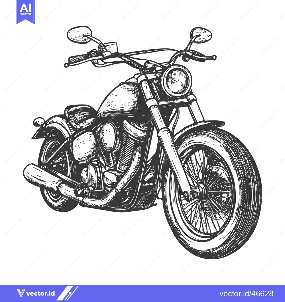 Premium Vector dari Hand-drawn Sketch of a Classic Motorcycle with Detailed Features