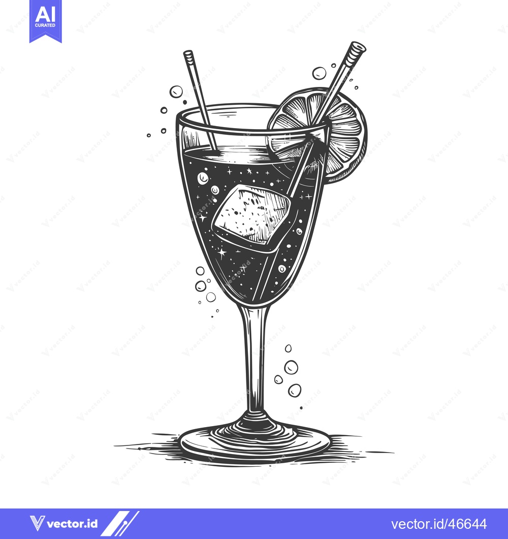 Premium Vector dari Hand-Drawn Sketch of a Cocktail with an Orange Slice and Ice Cube