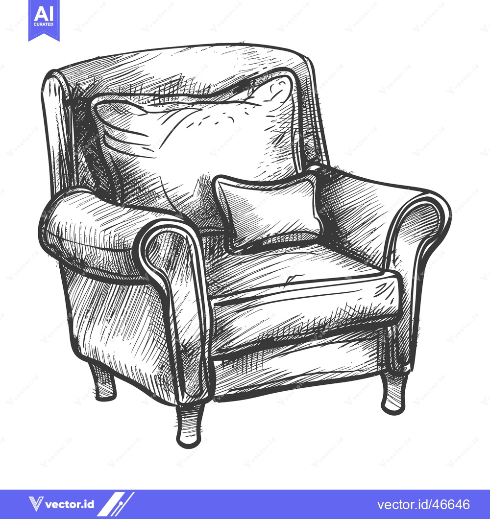 Premium Vector of Hand-drawn Sketch of a Comfortable Armchair with Pillows