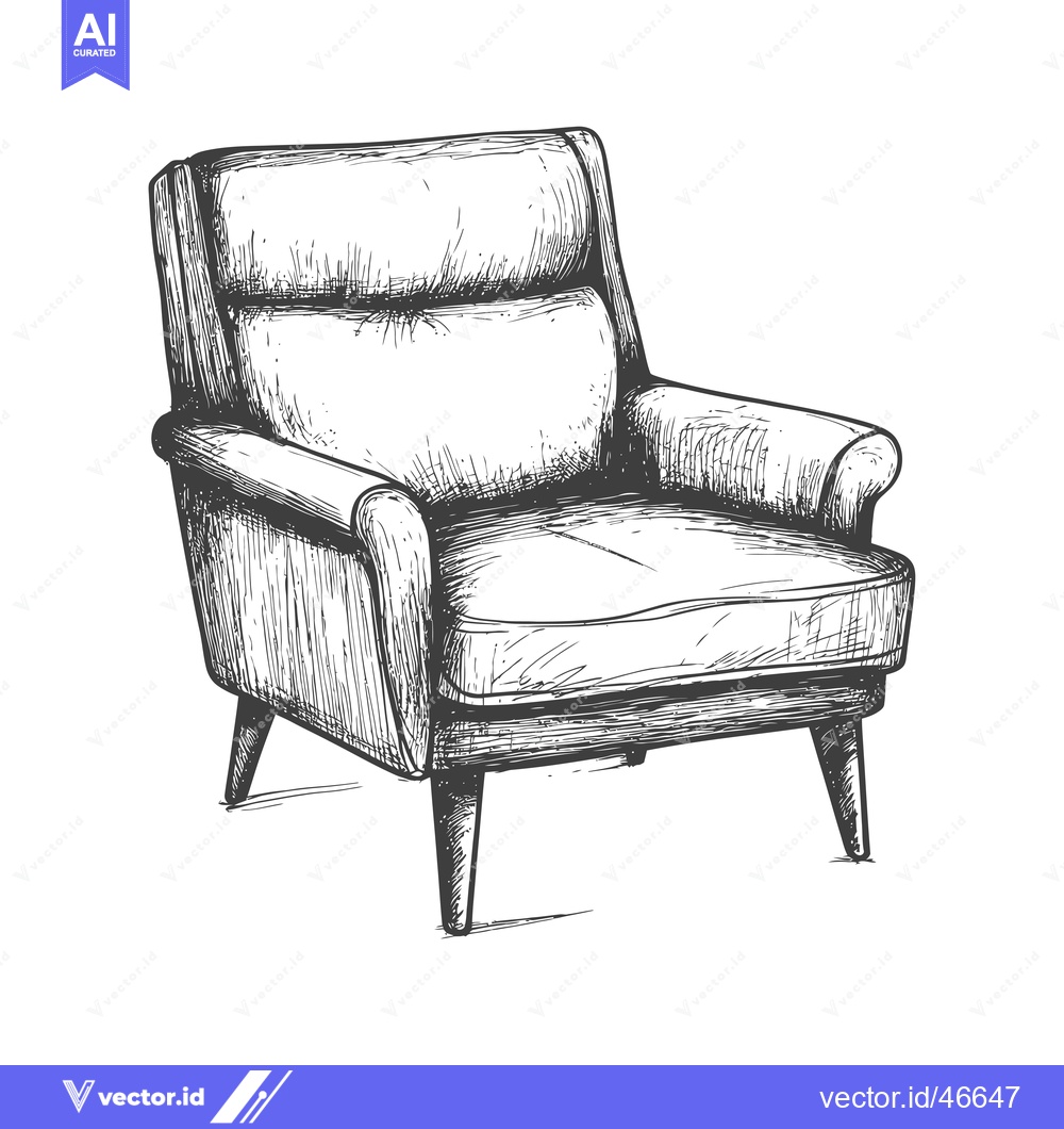 Premium Vector of Hand-Drawn Sketch of a Comfortable Armchair with Upholstery