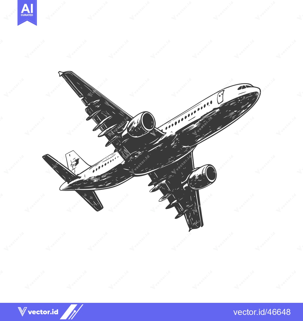 Premium Vector of Hand-Drawn Sketch of a Commercial Airplane in Flight