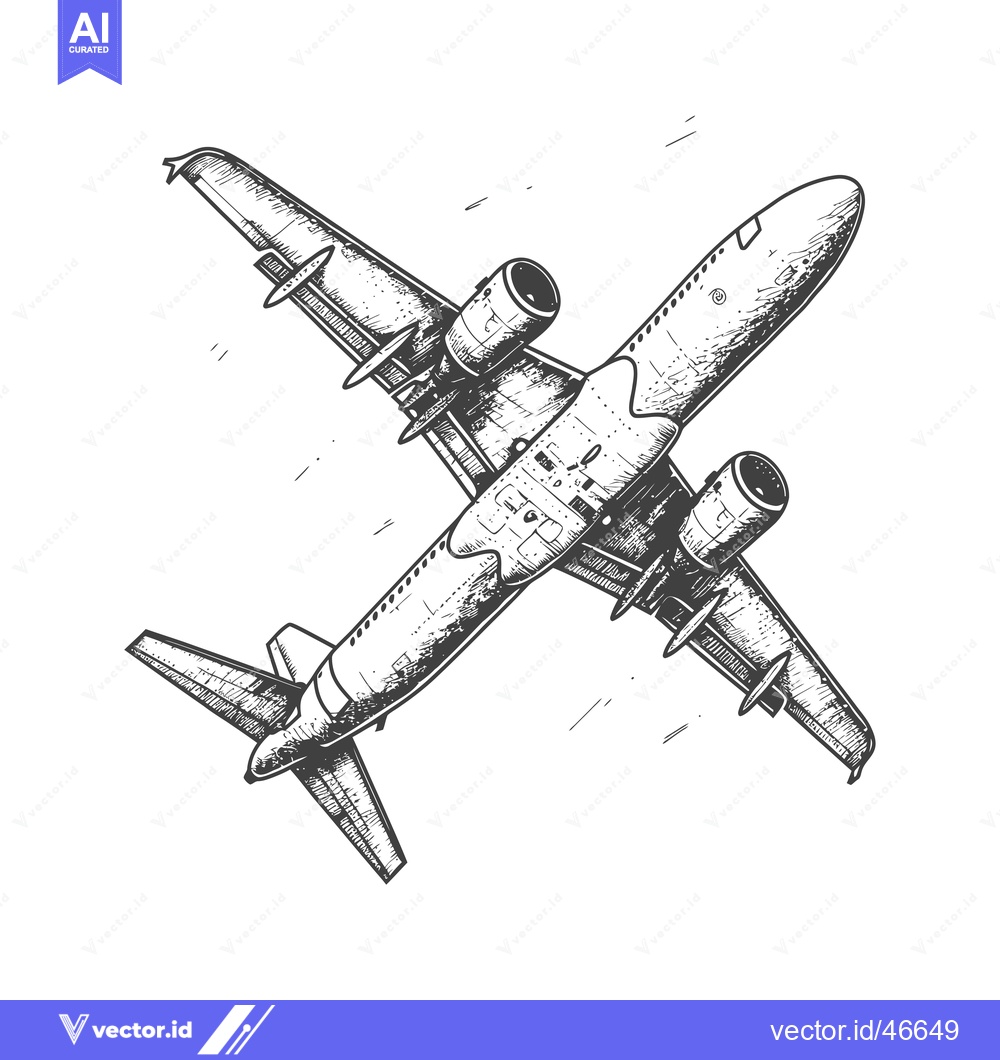 Premium Vector dari Hand-drawn Sketch of a Commercial Airplane in Flight