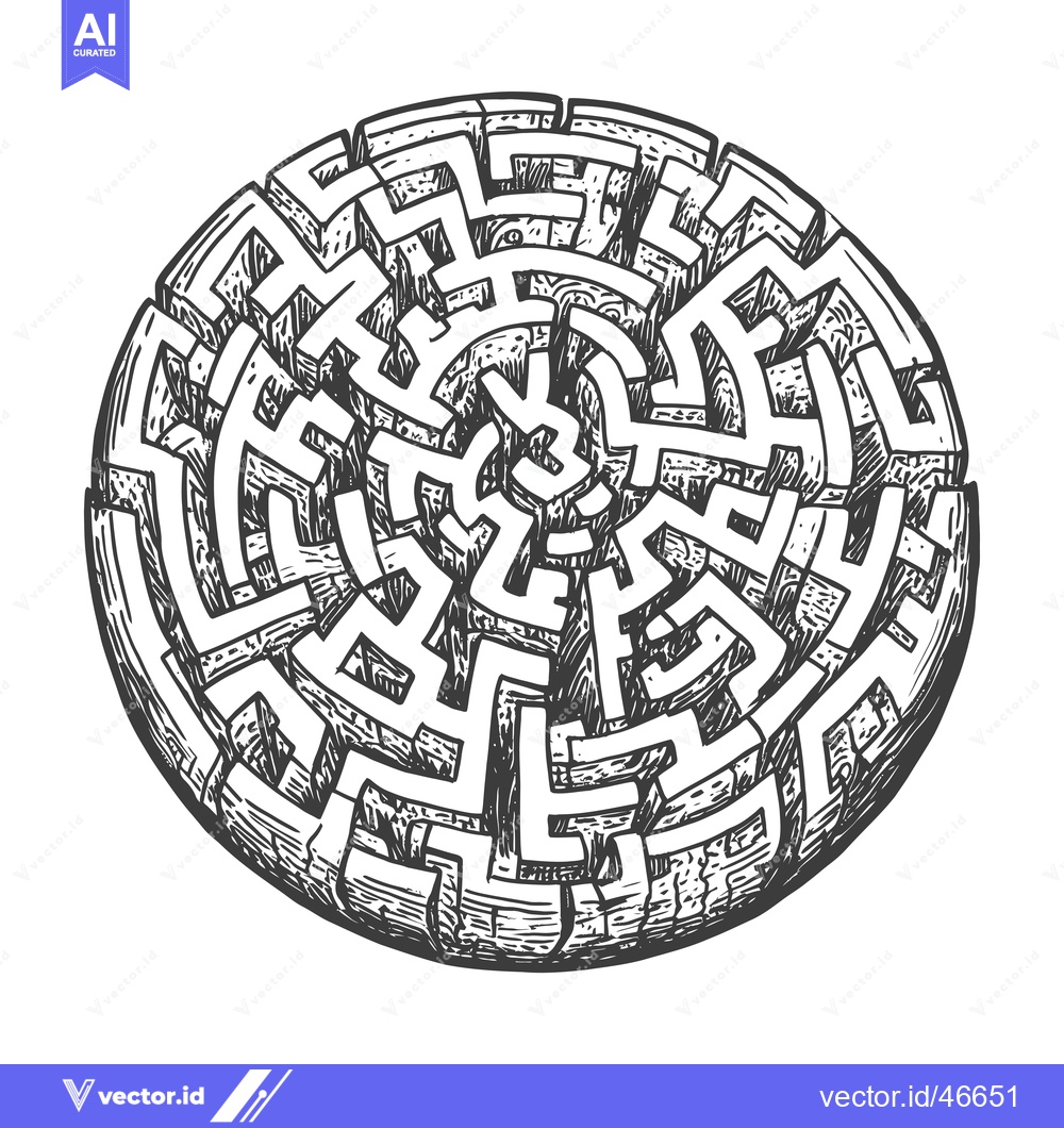 Premium Vector of Hand-drawn sketch of a complex circular maze with intricate pathways