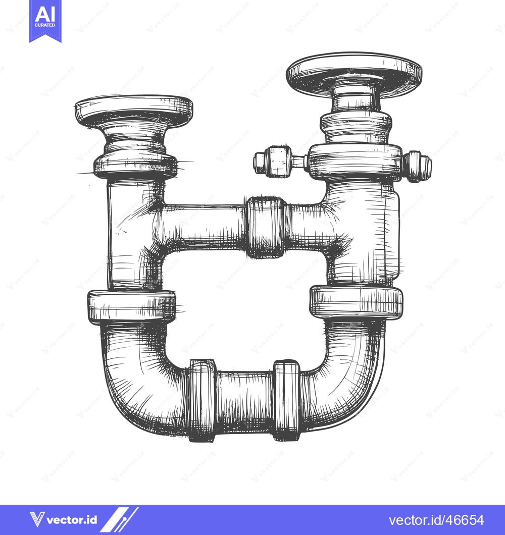 Premium Vector dari Hand-drawn Sketch of a Complex Metal Pipe System with a Valve
